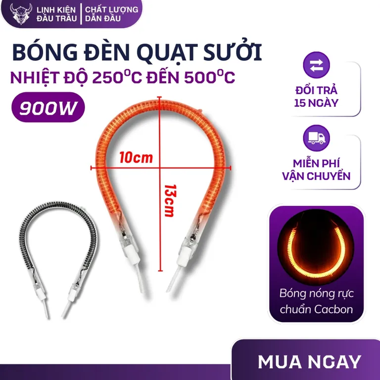 Bóng sưởi đèn quạt sưởi 900W 1200W cacbon sợi vonfram tỏa nhiệt nhanh Linh kiện đầu trâu