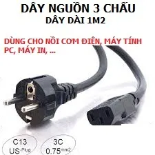 Dây nguồn 3 chấu nồi cơm điện, ấm siêu tốc, nguồn máy vi tính, máy in dây dài 1m2 - 1m5
