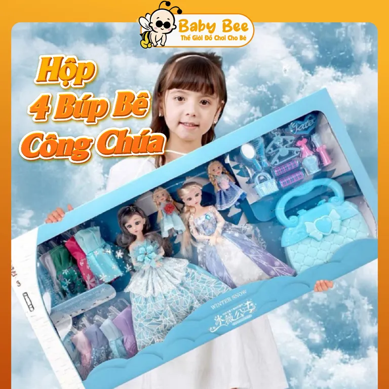 Đồ Chơi Hộp 4 Búp Bê Barbi Công Chúa Elsa, Nhiều Váy Và Trang Điểm Cực Xinh Cho Bé Gái - BabyBee