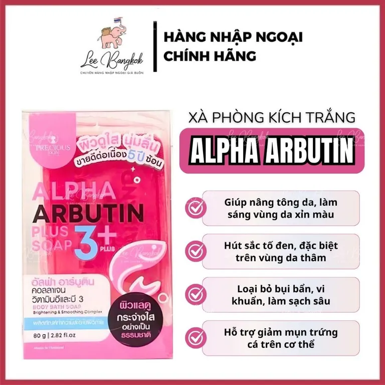 [CHUẨN THÁI] Xà Phòng Kích Trắng Alpha Arbutin 3+ Plus Collagen Soap Tắm Trắng Dưỡng Da Trắng, Đều Màu LEEBANGKOK