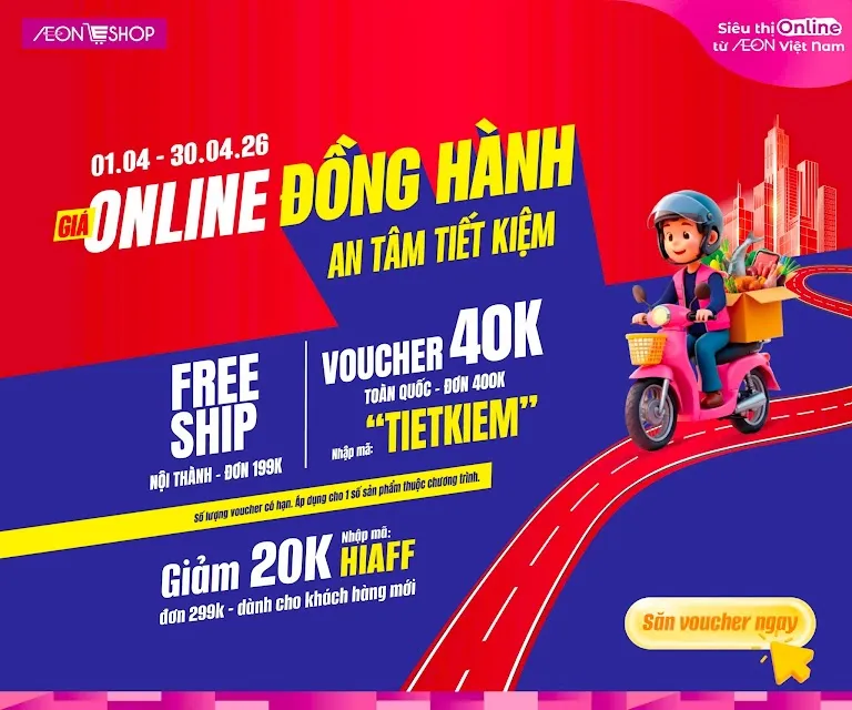 AEONESHOP Giá Rẻ Đồng Hành – Giảm 50%, Voucher 40K, Freeship Nội Thành