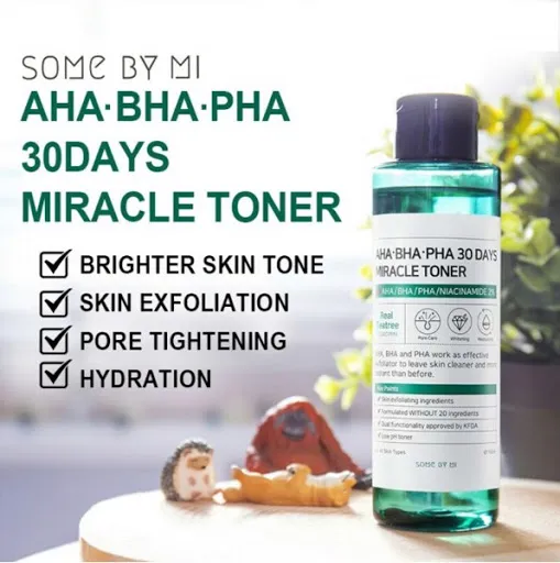 Toner Some By Mi AHA BHA PHA 30 Days Miracle 150ml chai nhựa xanh lá nắp đen thông tin tiếng Hàn tiếng Anh