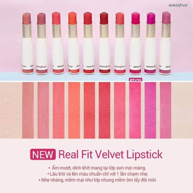 Thiết kế son Innisfree Real Fit Velvet Lipstick