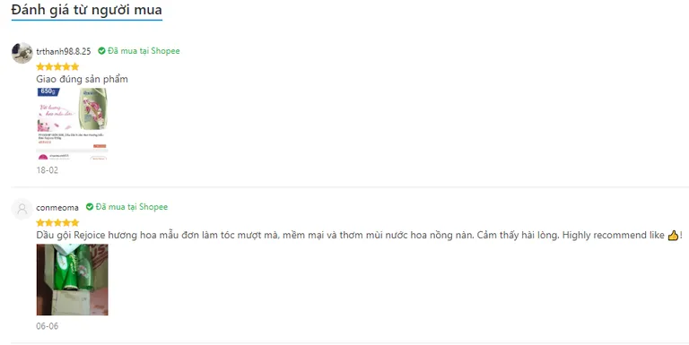 Đánh giá từ người mua dầu gội Rejoice hoa mẫu đơn