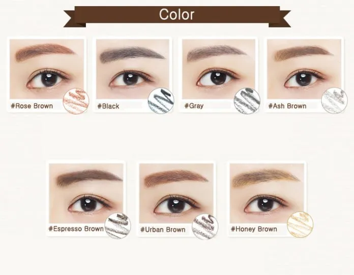 Bảng 7 màu của bộ chì kẻ mày Innisfree Auto Eyebrow Pencil Red