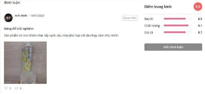 Khả năng làm sạch tốt lớp trang điểm hàng ngày