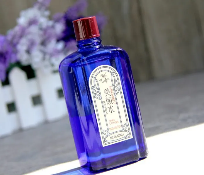 Các bước dùng Meishoku Bigansui đúng cách tẩy trang rửa mặt toner cân bằng pH bông thấm lau toàn mặt hoặc chấm mụn chờ thấm dưỡng ẩm