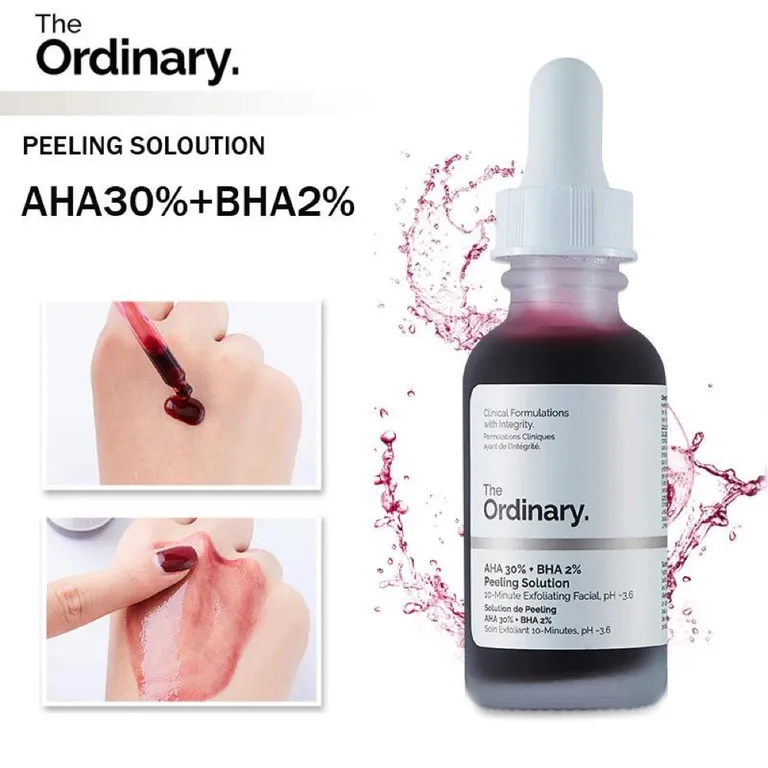 The Ordinary AHA 30 BHA 2 lọ thủy tinh 30ml nắp bơm nhỏ giọt nền trắng chữ đen