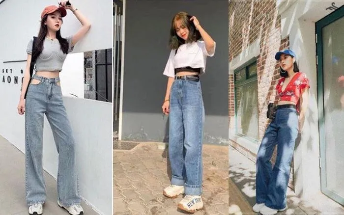 Phối quần ống rộng với áo croptop và phụ kiện